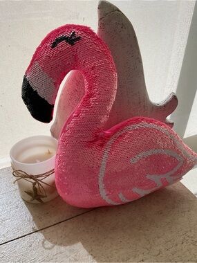 Pink Sequin Flamingo Accent Pillow